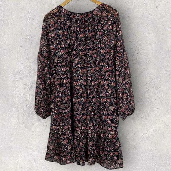 Faherty Silk Sage Wood Tiered Long Sleeve Shift Dress Womens Size Large Bohemian - Picture 5 of 14